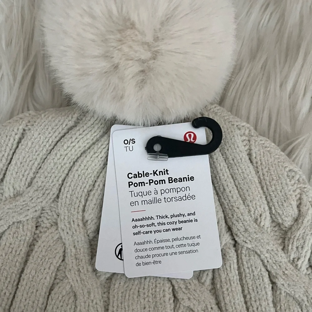 {Lululemon} Cable-Knit Pom-Pom Beanie Hat in Bone - Womens One Size - NWT